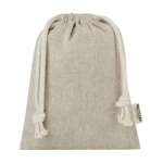 Small recycled cotton GRS bag with drawstring closure, 150 g/m² natural colour