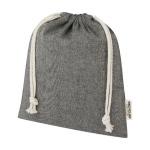 Medium recycled cotton GRS bag with drawstring closure, 150 g/m² black colour