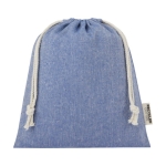 Medium recycled cotton GRS bag with drawstring closure, 150 g/m² blue colour