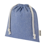 Medium recycled cotton GRS bag with drawstring closure, 150 g/m² blue colour