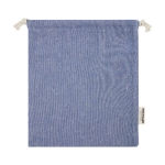 Medium recycled cotton GRS bag with drawstring closure, 150 g/m² blue colour