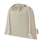 Medium recycled cotton GRS bag with drawstring closure, 150 g/m² natural colour