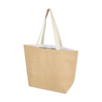 Jute shopping bag with thermal insulation and long handles natural colour