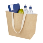 Jute shopping bag with thermal insulation and long handles natural colour