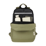 Anti-theft recycled material backpack for laptops with pockets, 15.6'' green colour