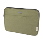 Recycled cotton GRS laptop sleeve with matte metal plate, 14'' green colour