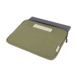 Recycled cotton GRS laptop sleeve with matte metal plate, 14'' green colour