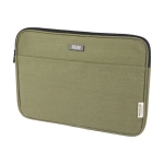 Recycled cotton GRS laptop sleeve with matte metal plate, 14'' green colour