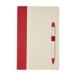 Recycled cardboard notebook and pen set, A5 lined red colour