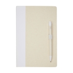 Recycled cardboard notebook and pen set, A5 lined white colour