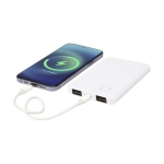 Lightweight and thin power bank with two outputs, 4,000 mAh white colour