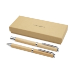 Bamboo pen and rollerball set with copper accents, black ink natural colour