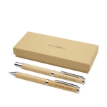 Bamboo pen and rollerball set with copper accents, black ink