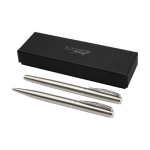 Recycled stainless steel pen and rollerball set, black ink silver colour