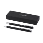 Aluminium pen and rollerball set with chrome details, black ink black colour