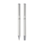 Aluminium pen and rollerball set with chrome details, black ink silver colour