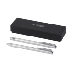 Aluminium pen and rollerball set with chrome details, black ink silver colour