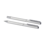 Aluminium pen and rollerball set with chrome details, black ink silver colour