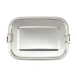 Corporate recycled steel lunch box with locking clips, 750 ml silver colour