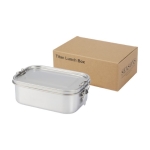 Corporate recycled steel lunch box with locking clips, 750 ml silver colour