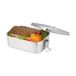 Corporate recycled steel lunch box with locking clips, 750 ml silver colour