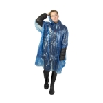 Disposable recycled plastic poncho with hood, one size royal blue colour