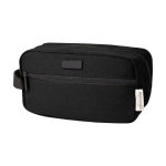 Recycled cotton GRS toiletry bag with metal plate, 330 g/m² black colour