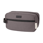 Recycled cotton GRS toiletry bag with metal plate, 330 g/m² grey colour