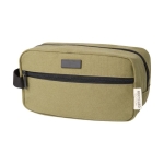 Recycled cotton GRS toiletry bag with metal plate, 330 g/m² green colour