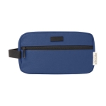 Recycled cotton GRS toiletry bag with metal plate, 330 g/m² navy-blue colour