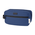 Recycled cotton GRS toiletry bag with metal plate, 330 g/m² navy-blue colour