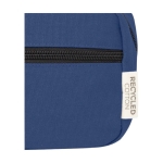 Recycled cotton GRS toiletry bag with metal plate, 330 g/m² navy-blue colour