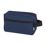 Recycled polyester travel toiletry bag with large compartment navy-blue colour