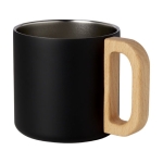 Recycled steel insulated mug with wooden handle, 360 ml black colour