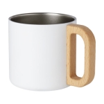 Recycled steel insulated mug with wooden handle, 360 ml white colour