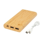 Bamboo power bank with LED and touch button, 10,000 mAh natural colour