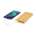 Bamboo power bank with LED and touch button, 10,000 mAh natural colour