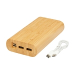 Bamboo power bank with LED and touch button, 20,000 mAh natural colour