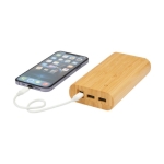 Bamboo power bank with LED and touch button, 20,000 mAh natural colour