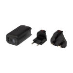 Travel adapter EU/UK/USA with Type-C and USB-A ports black colour