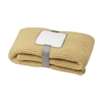 Recycled polyester knitted blanket with tag and ribbon beige colour