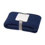 Recycled polyester knitted blanket with tag and ribbon navy-blue colour