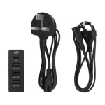 Charging station with 3 ports, EU/UK cables, and fast charging black colour