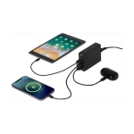 Charging station with 3 ports, EU/UK cables, and fast charging black colour