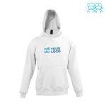 Children's hoodie, cotton and polyester, 280 g/m2, SOL'S SLAM white colour view with print area