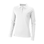 Women’s long-sleeve cotton polo shirt, 200 g/m², Elevate Life white colour