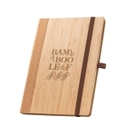 Hardcover bamboo notebook with pen holder, A5 natural colour image with logo