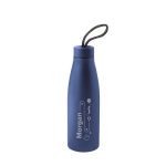 Recycled stainless steel bottle with handle, 710ml navy-blue colour image with logo