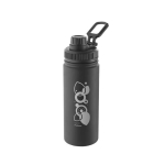 Aluminium bottle with handle and plastic cap, 570ml black colour image with logo