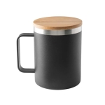 Recycled stainless steel thermos mug with bamboo lid, 420ml black colour first view